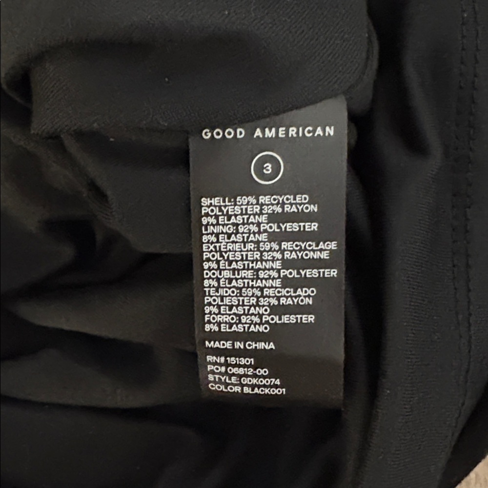 Good American Bodycon Midi Dress Black U-Ring Stretch Long Sleeve 3 Large New - Picture 5 of 7